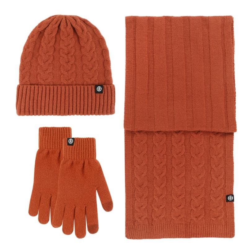 Adult warm self-heating German velvet three-piece set outdoor knitted hat scarf gloves three-piece set winter