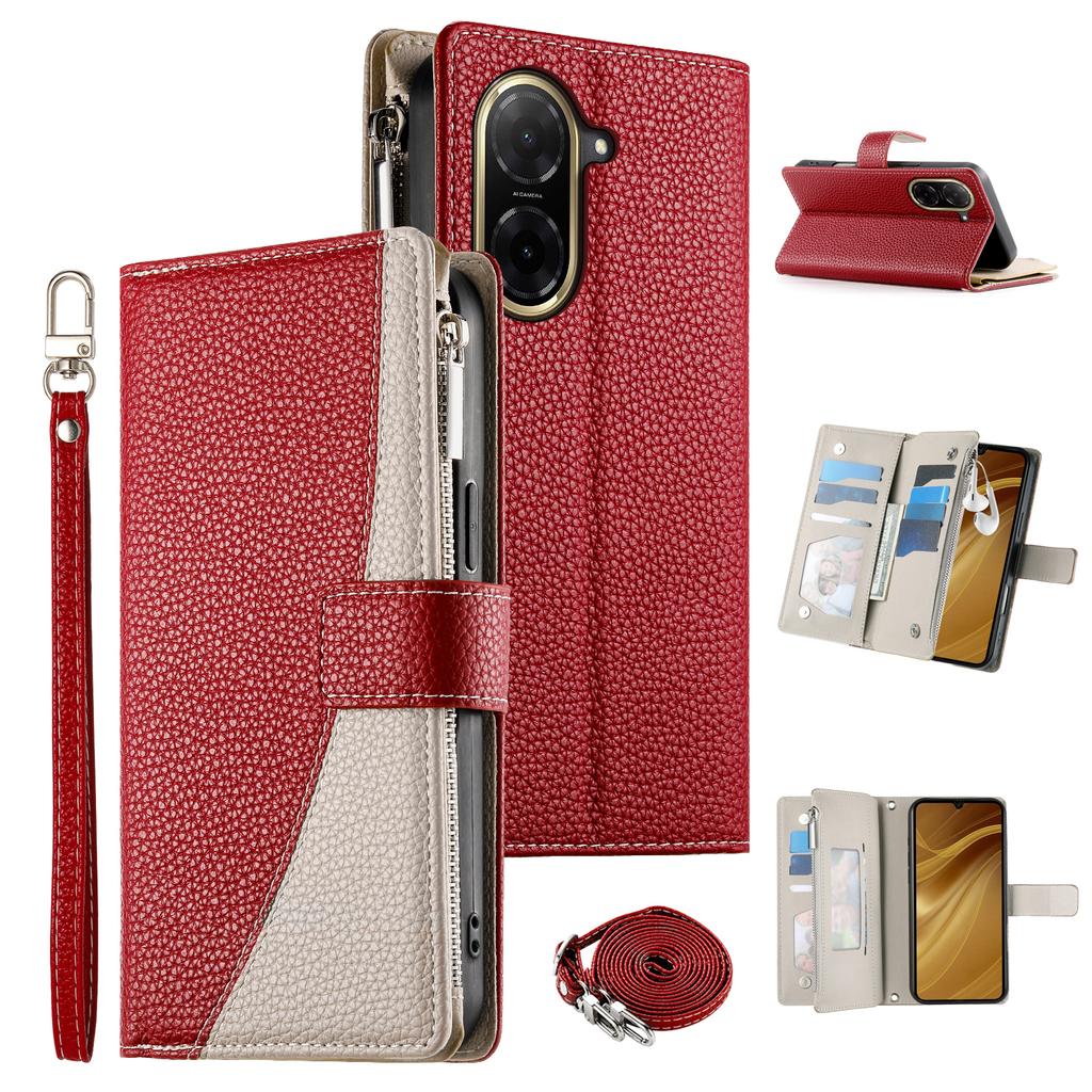 Dla Xiaomi Redmi A5 4G (171.7mm)/Etui do Poco C71 4G Portfel na zamek Błyskawiczny Kolorowe Łączenie Skóra Klapka Pokrowiec na Telefon z Paskami