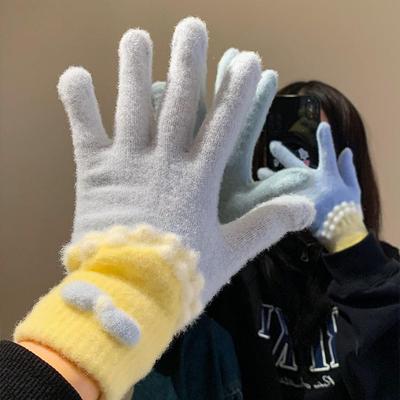 Newcomer Discount: Cute Blue Bow Knitted Plush Women's Gloves - Fall/Winter 2025