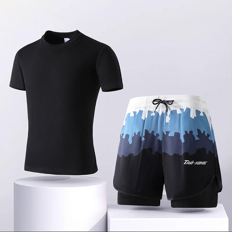 Ice Degree Plus Size Men's Quick-Drying Double Layer Split Swimsuit Set