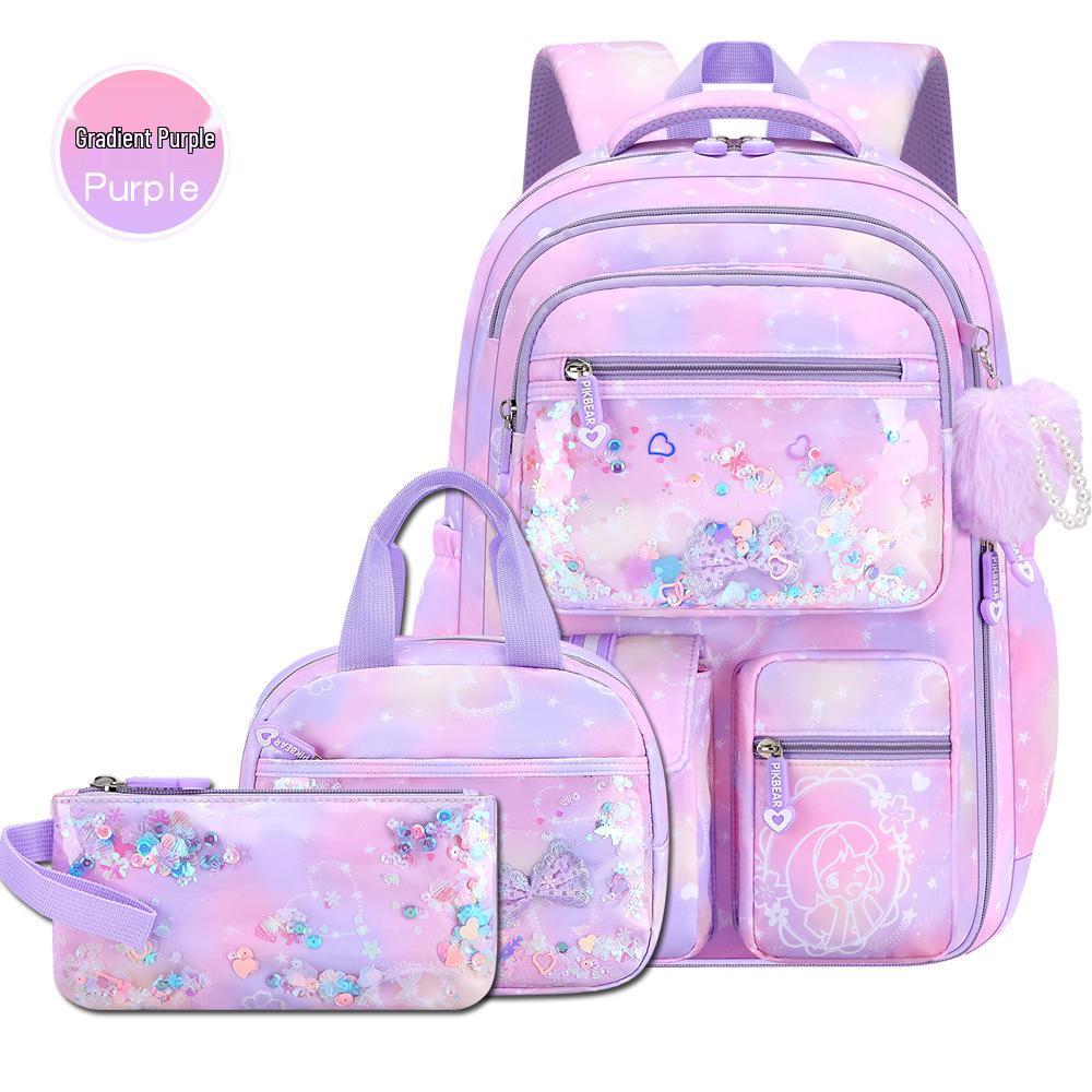 2025 Hot-Selling Three-Piece Backpack Set - Butterfly Design In Pink, Purple, and Blue for Girls