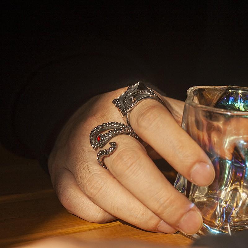 Adjustable Open Ring With All-Seeing Eye Motif Sterling Gothic Punk Retro Unisex Finger