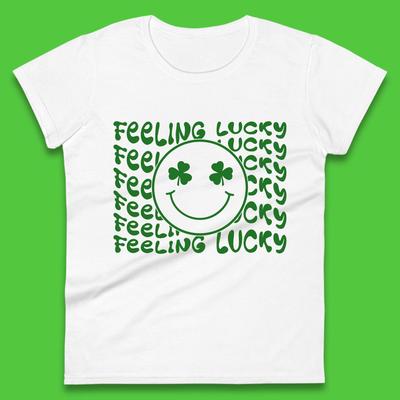 Feeling Lucky Smiley Shamrock Womens T-Shirt Mens Tops Tees Unisex
