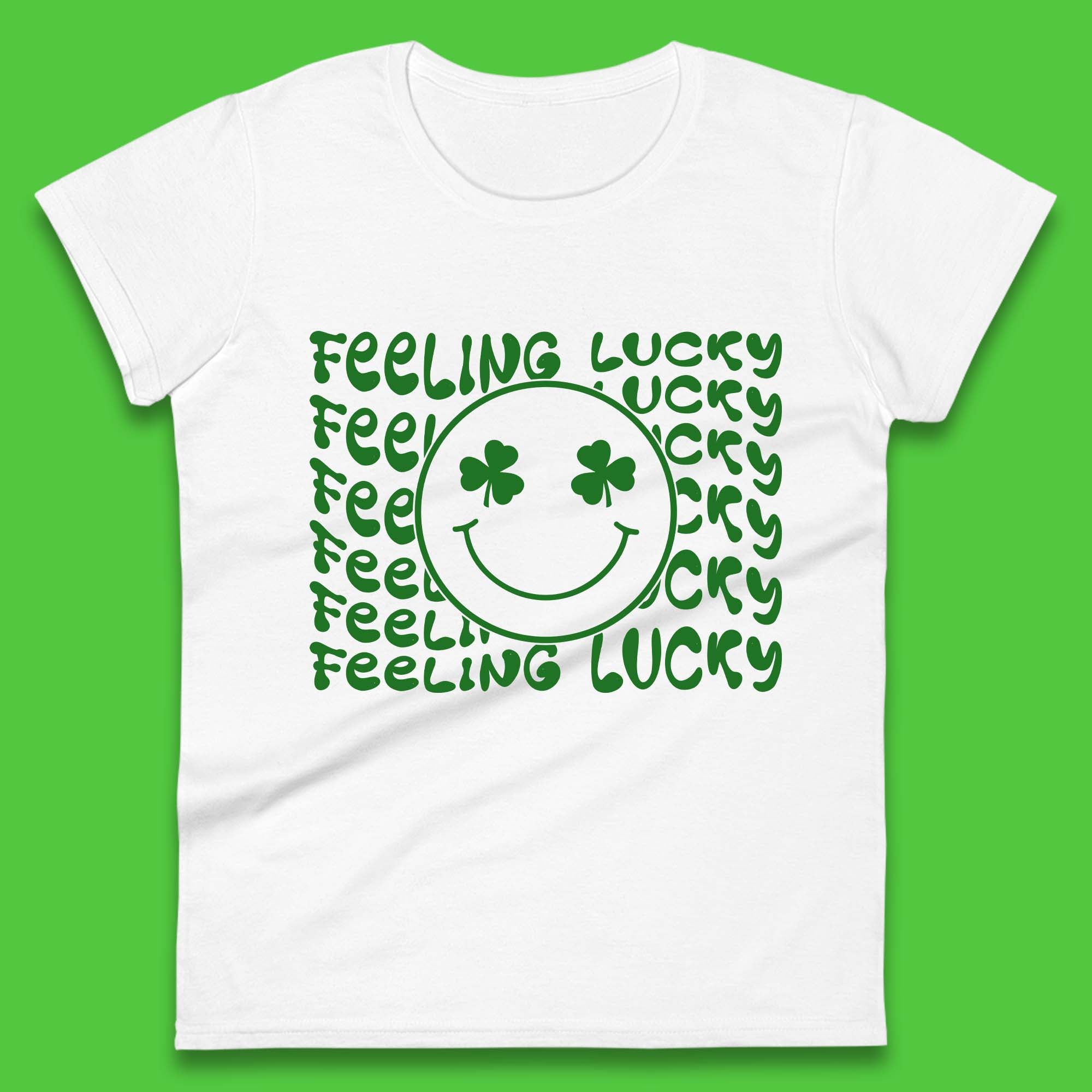 Feeling Lucky Smiley Shamrock Womens T-Shirt Mens Tops Tees Unisex S