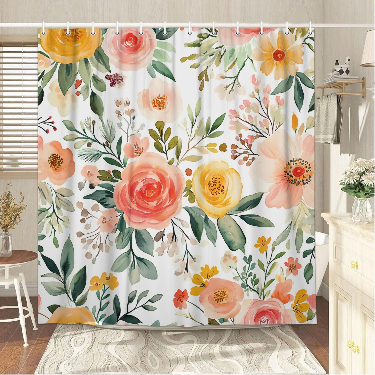 

Pink Butterfly Shower Curtain Spring Bathroom Decor Set with Blooming Floral,Cloth Fabric Bathroom Decor Set with Hooks Colorful 90x180CM