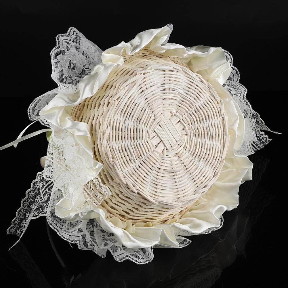 Romantic Lace Flower Girl Basket Bamboo Satin Bowknot Bridal Baskets for Wedding Party Decor