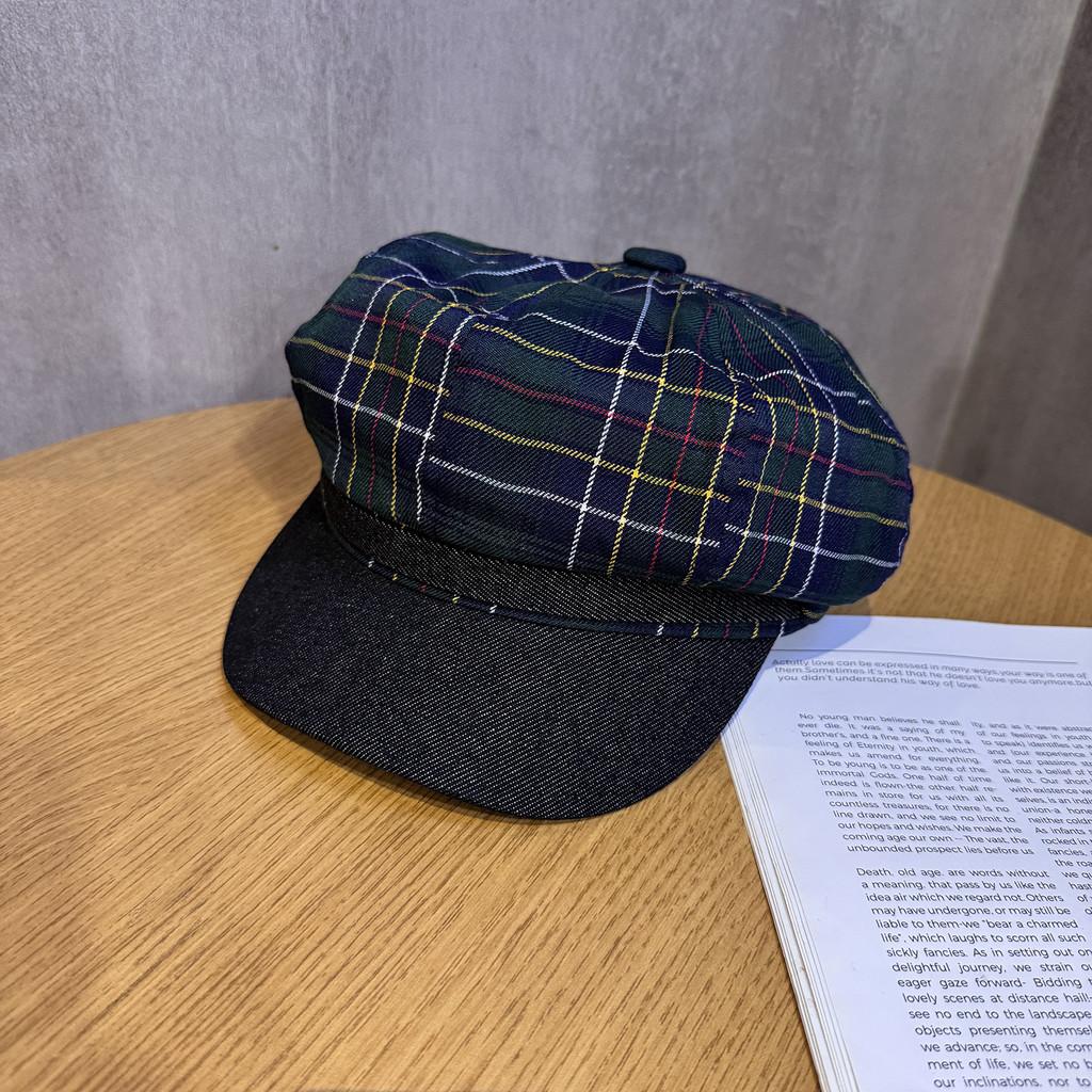 

Ретро твиловая хлопковая беретка в клетку с изогнутым козырьком для повседневной носки зелёный