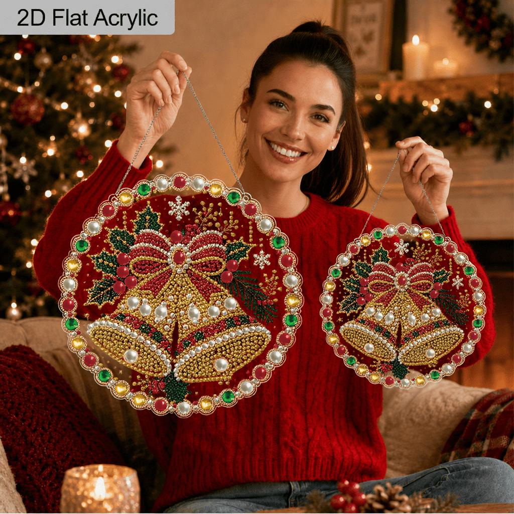 2D Flat 1pc Christmas Pearl Diamond Art Hanging Kits, 3D Mixed‑Sized Beads Craft, DIY Acrylic 25cm/20cm Pearl Diamond Painting Hanging Ornament