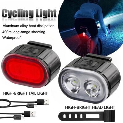 1 Set Bisiklet LED Ön ve Arka Işık Seti, Type-C Şarj Edilebilir 260 Lümen Su Geçirmez Bisiklet Lambası, Gece Bisikleti İçin Güvenlik Arka Lambası