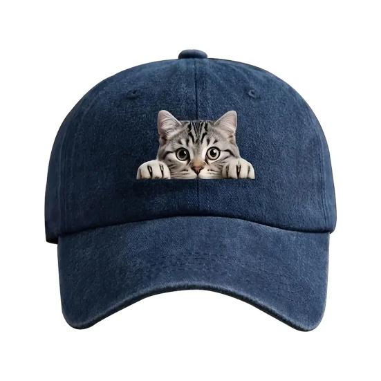 Baseball Hat Cat Printed Adjustable Washed Cotton Baseball Cap Retro