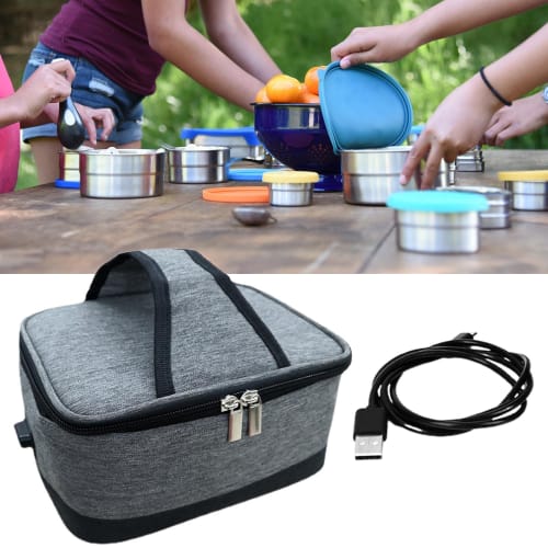 Fenteer USB Lunchbox Heater Insulated Bag with Zipper, Meal Reheating Food Warmer for Travel, Office, Cooking, Picnics, Camping, Gray