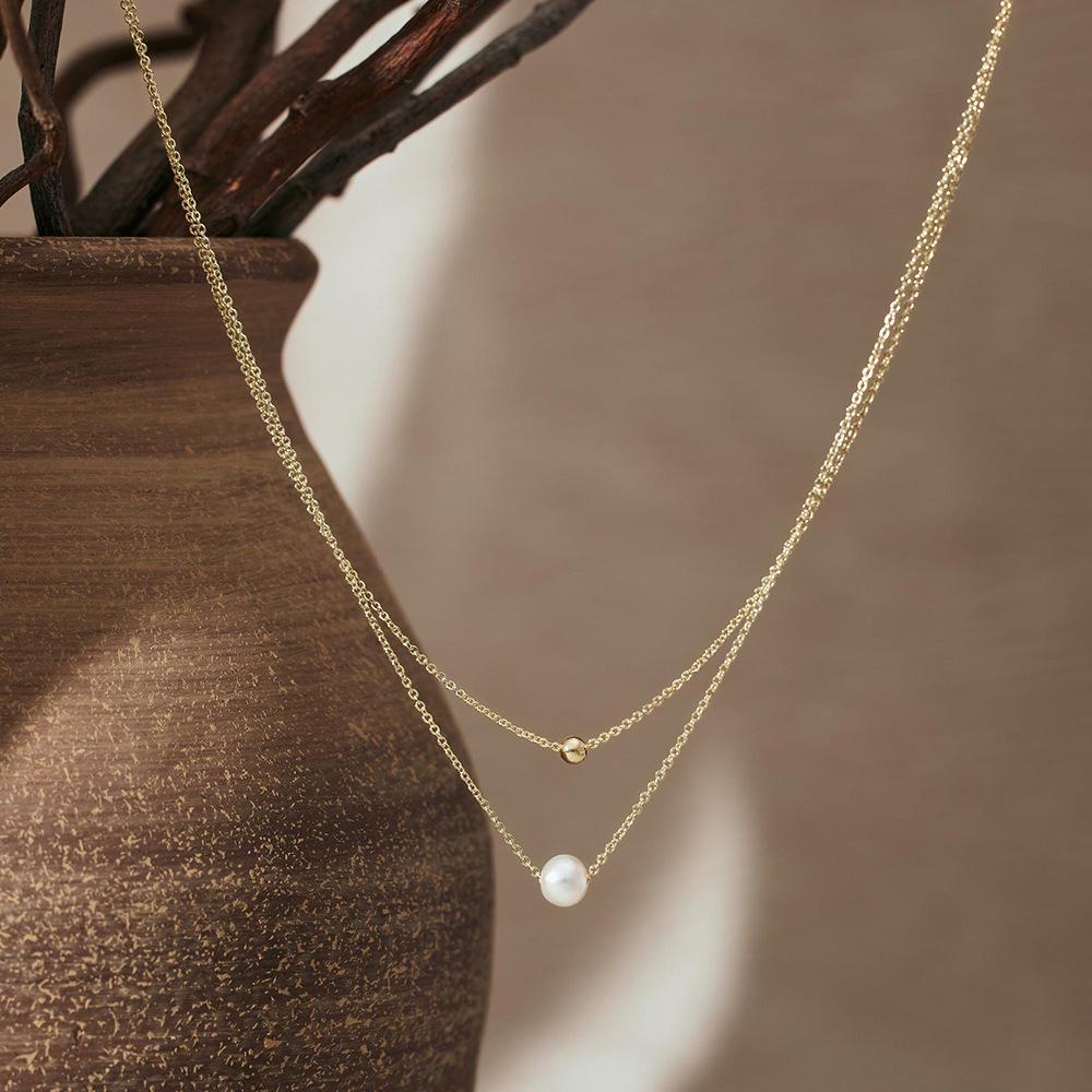 Elegant Retro Socialite Layered Faux Pearl Titanium Steel Choker Necklace for Women золотой