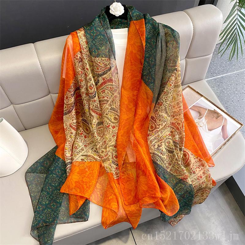 New Spring Large Female Summer Silk Thin Hijab Wraps Women Elegant Floral Scarf Shawl Pashmina Beach Stoles Bufanda Foulard