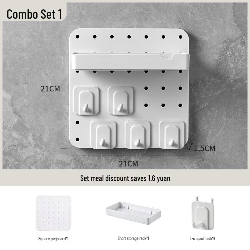 Wall-Mounted No-Drill Pegboard Storage Shelf for Kitchen and Dorm Room