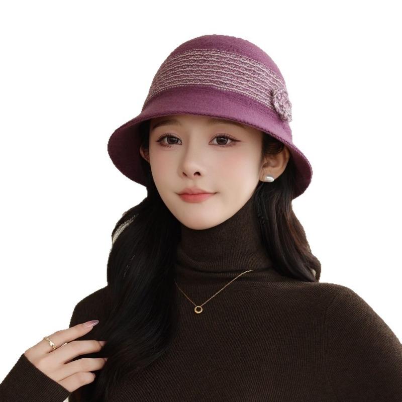 Neuer eleganter Blumenhut für Herbst und Winter, gestrickter Glockenhut, faltbarer warmer Fischerhut