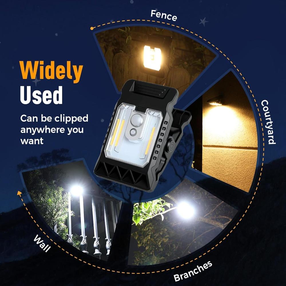 Solar Clip Light with Motion Sensor, 2026 New Portable Outdoor LED Light for Camping, Adjustable Clip On LED Light, Multifunctional Clip Lamp