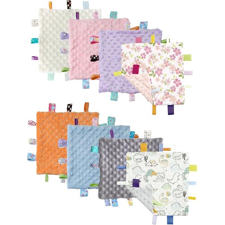 CREVENT Tag Security Blankets for Babies, Soft Small Taggie for Boys Girls, Baby Comforter Sensory Blanket, Great Gifts for Birthday Baby Shower