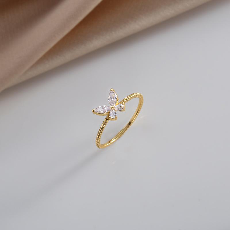 

Кольцо с бабочкой из циркония 14 карат, серебро S925, элегантный тонкий дизайн для женщин. No.19 золотой