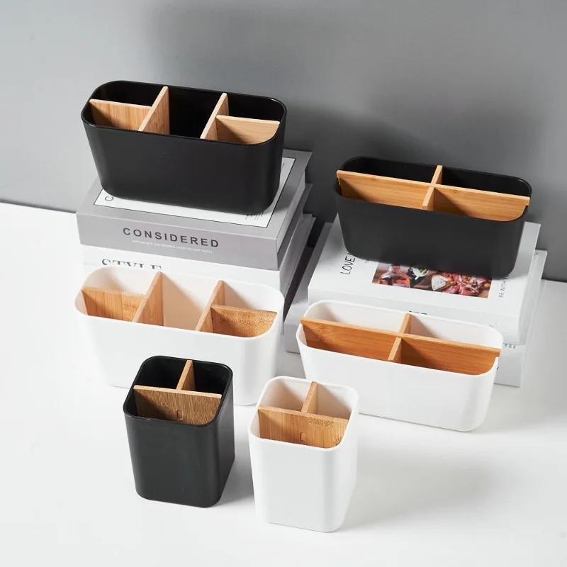 Modular Bamboo Desktop Organizer - Adjustable Dividers for Cosmetics, Office Supplies Multi-Use Home Office/Bedroom Tray