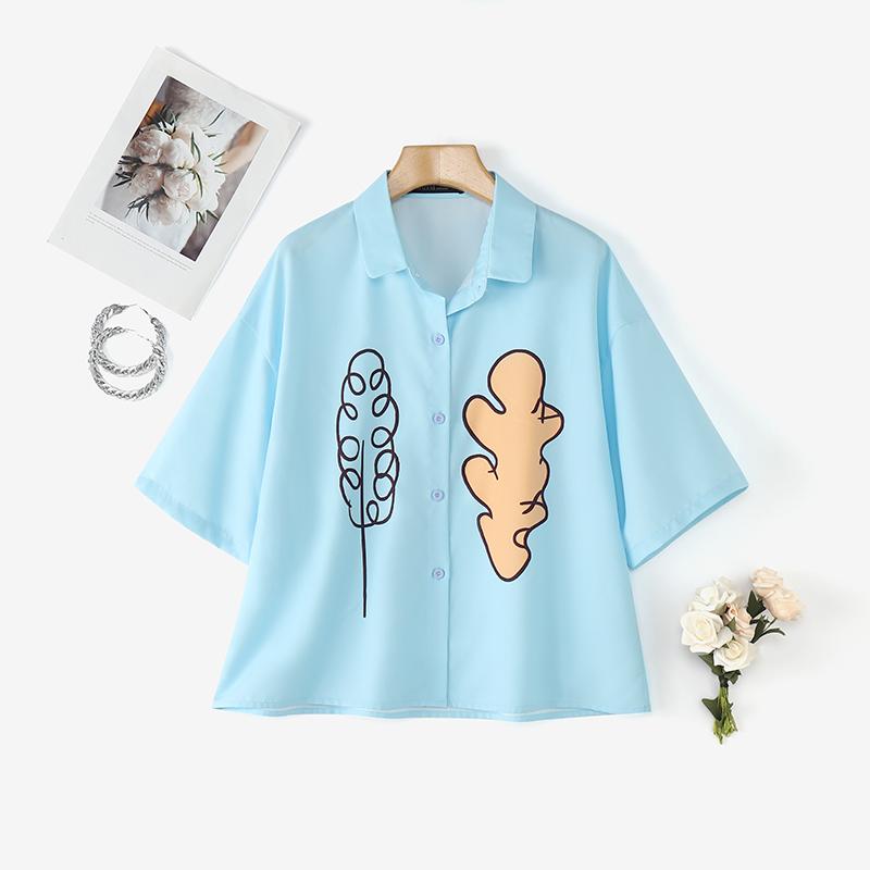 ZANZEA Women Turn Down Cillar Summer Casual Short Sleeve Print Blouse