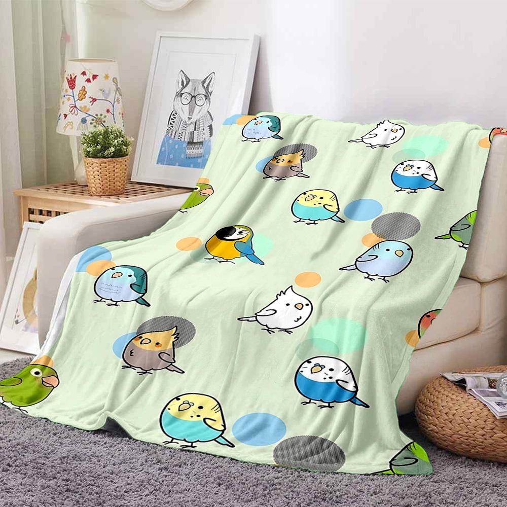 1pc Parakeet Pattern Print Blanket   Lightweight Flannel Throw Blanket For Sofa, Bed, Living Room, Office, Outdoor Travel, Camping