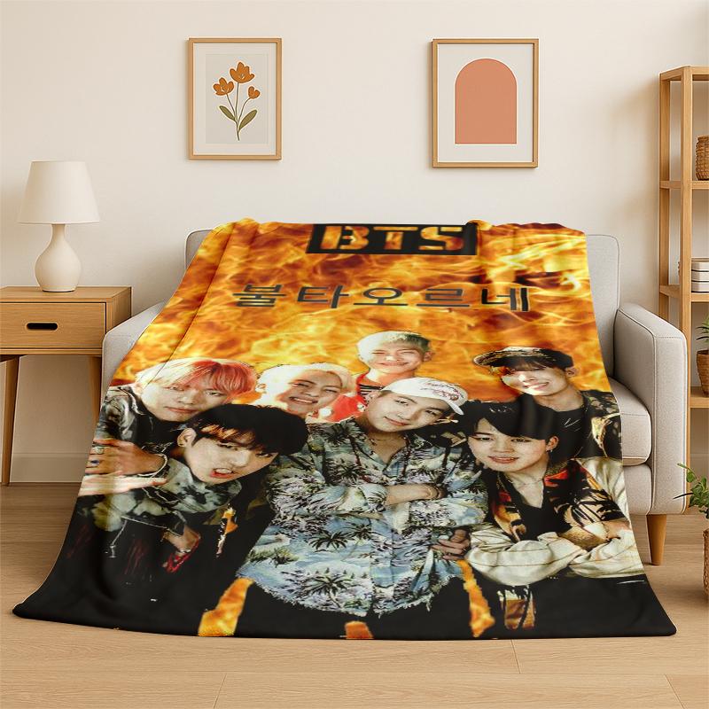 Kpop B-BTS Fashion Group Star Flannel Blanket Soft Warm Throw Blanket for Bedroom Living Room Bed Travel Camping Picnic Gift