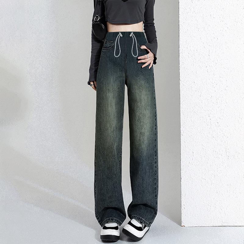 

Maternity Wide-Leg Denim Pants with Drawstring and Pockets - Spring/Autumn Style, Loose Fit 2X Large
