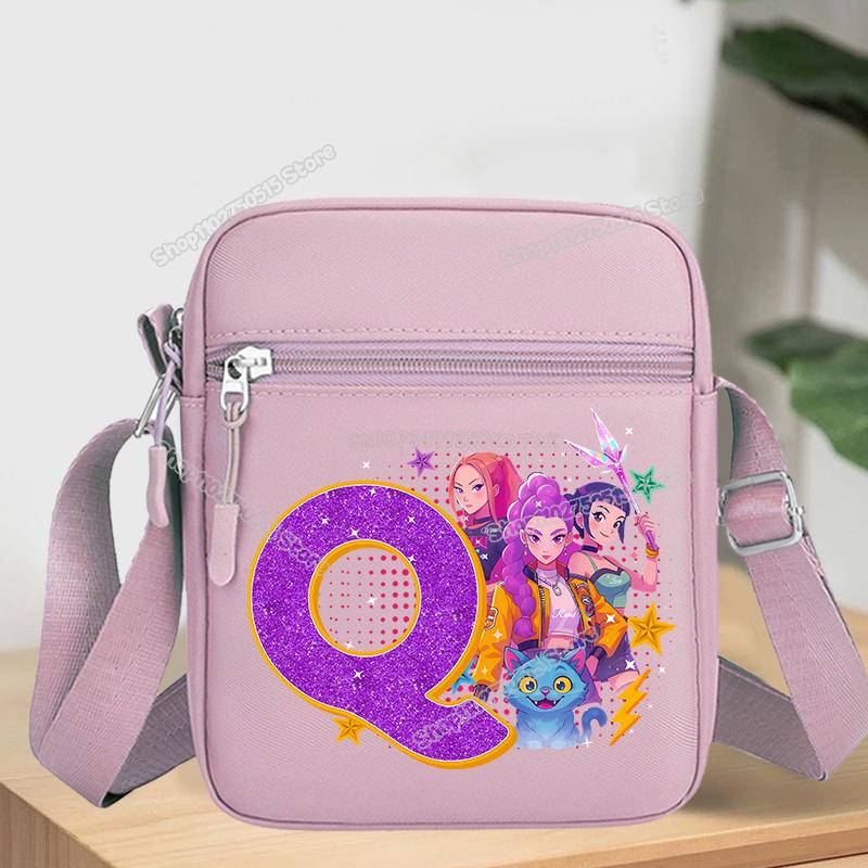 KPop Demon Hunters Letter A-Z Crossbody Bag Women Oxford Cloth Chest Packs Rumi Mira Zoey Girl Phone Shoulder Cartoon Kid Friendly Entertaining Fun