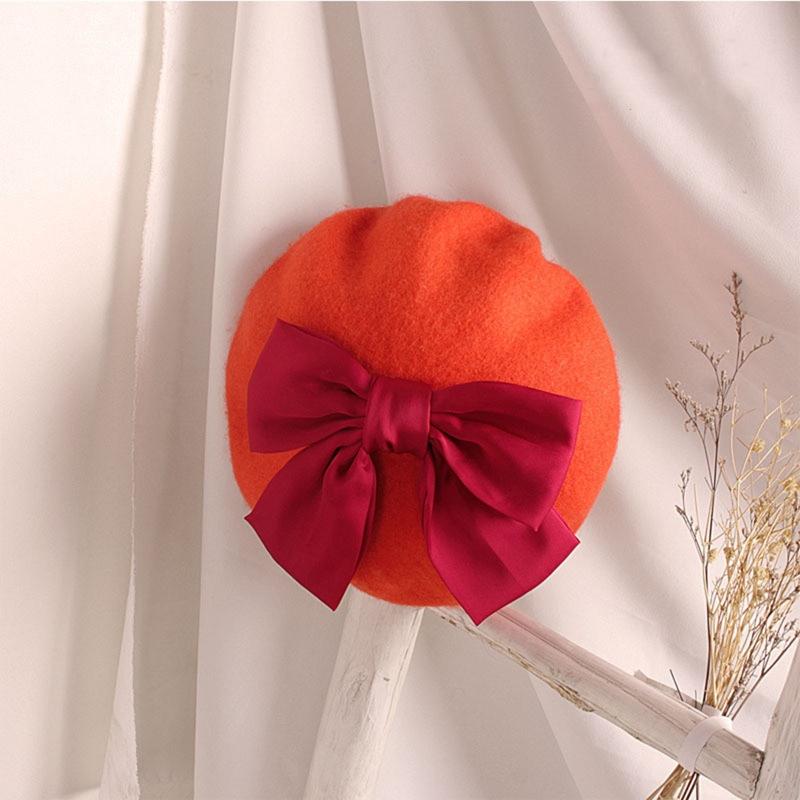 Fashion Red Bowknot Beret Elegant Octagonal Hat Wild Painter Hat Daughter Gifts for Casual Birthday Festival Gathering