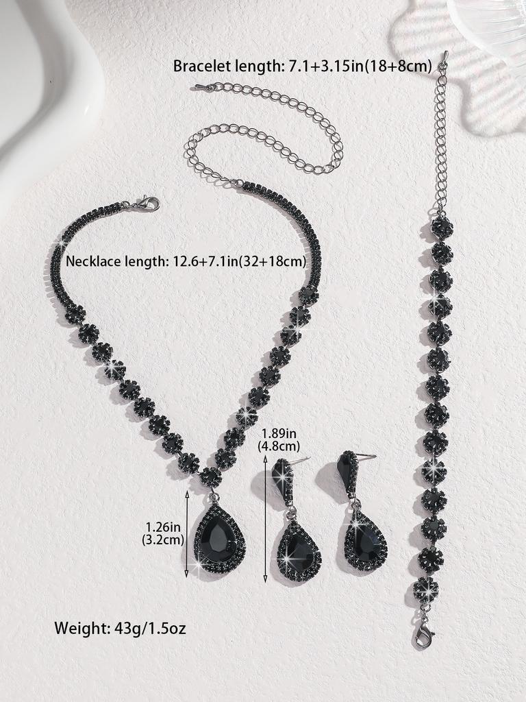 European and American Suit Formal Dress for Wedding Event. Waterdrop Zirconia Necklace, Bracelet, Earrings and Bracelet Set.