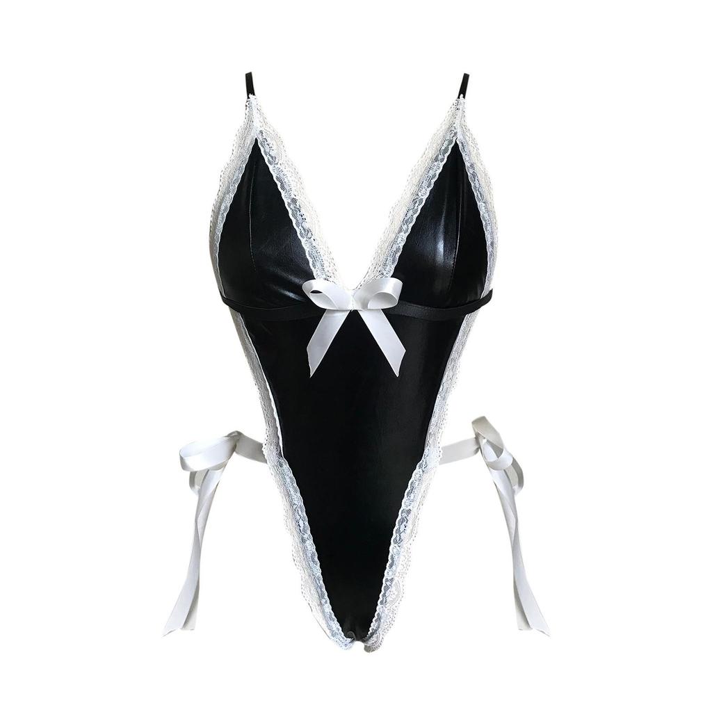 Seductive Plus Size Patent Leather Bodysuit with Open Crotch - Temptation Lingerie Set SM