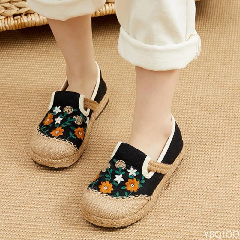 Fashion Casual Women's Shoes Fashionable Retro Elegant Ethnic Style Embroidered Flower Chinese Flat Bottom Women's Shoes Zapatos Mujer