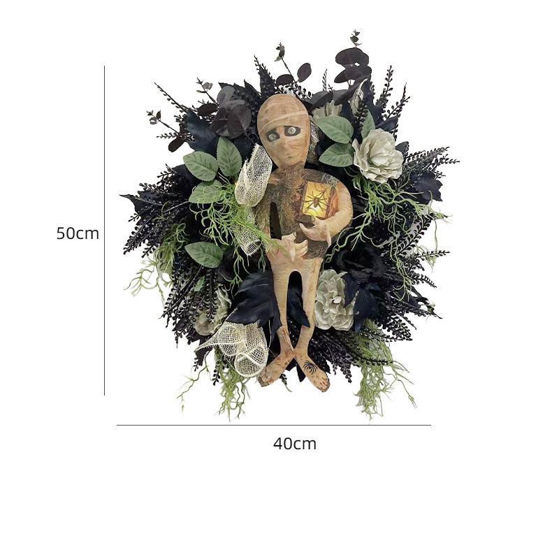 2023 New Halloween Mummy Wreath Countryside Door Hanger Wall Hanging Decor Window Decoration Simulation Garland