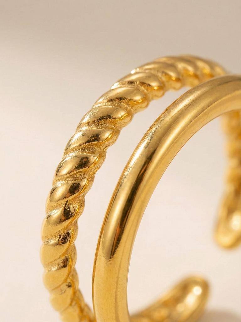 18K Gold Plated Cable Knit Double Layer Open Ring – European & American Fashion
