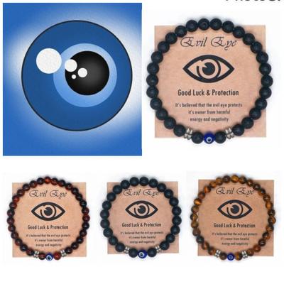 Natural Tiger Eye Bead Bracelet Men Women Turkish Amulet Protection Blue Evil Eye Spiritual Jewelry