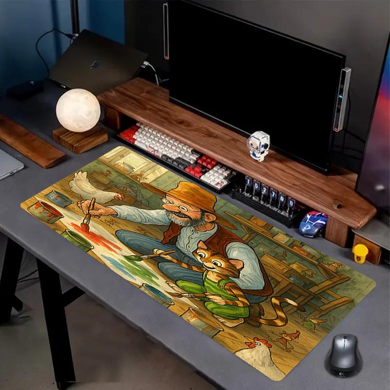 Pettson and Findus Theme Mouse Pad, Non Slip Rubber Base, Multifunctional Office & Home Decor, Perfect for Workspace Personalization.