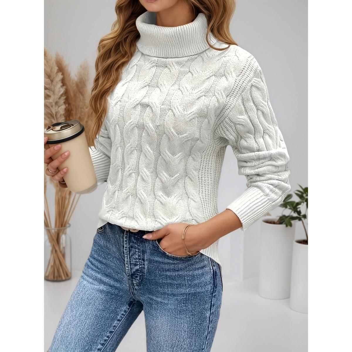 

Женский свитер с высоким воротником - Мягкий эластичный пуловер, Необходимый однотонный топ для осени и зимы, Ручная стирка, Удобный и облегающий S белый