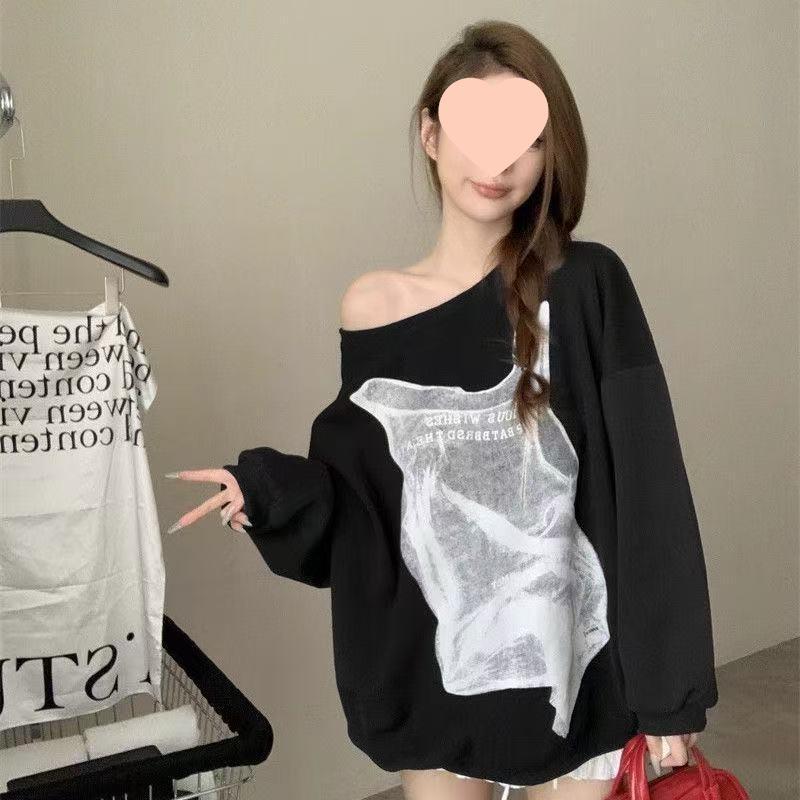 

Женский белый флисовый свитшот с открытыми плечами и принтом «Hot Girl» L (111-125 jin)