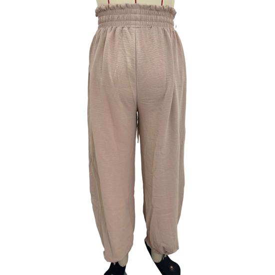 Women Bloomers High-Drape Side Shirring Wide Leg Pants with Elastic Waistband Adjustable Drawstring Pure Color Casual