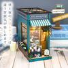 Moin Moin Dollhouse Miniature Handmade Kit Book Shape Paper Craft Blue Classical Retro Realistic Touch LED Light