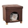 Foldable Pet Bed Bench Cats Small Dogs Multi-Functional Storage Seat Portable Fabric Lounger In Gray Blue Dark Brown