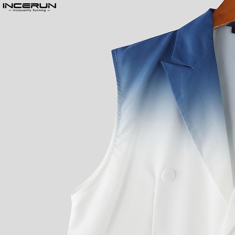 INCERUN Two Pieces Men Sleeveless Gradient Thin Waistcoat and Loose Shorts Outfits Sets