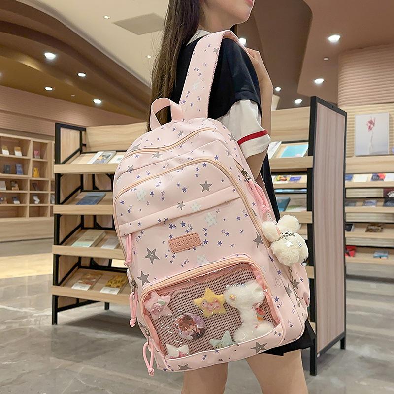 Schoolbag girl junior high school student high school student schoolbag female high value multi-layer cute star backpack large capacity backpack