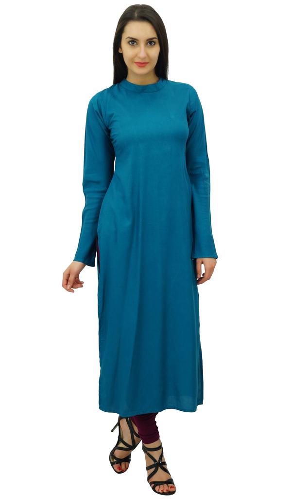 Bimba Women Full Sleeve Straight Kurta Ethnic Rayon Kurti Plain Long Tunic