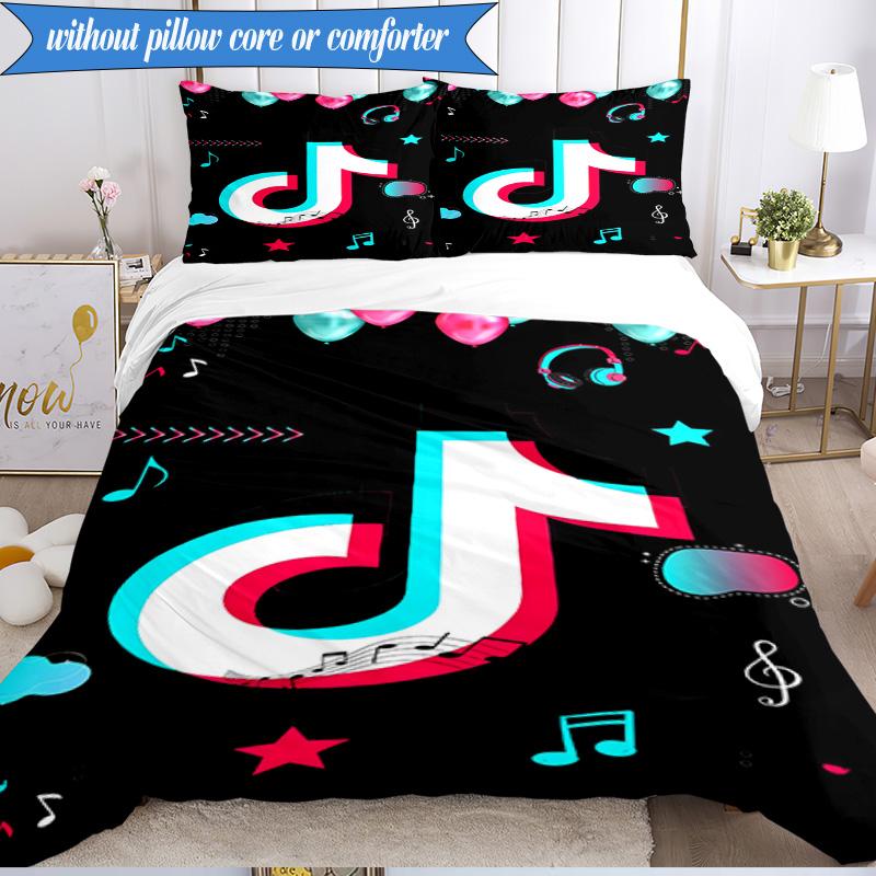 Neon Music Note 3pcs K-pop Music Group Bedding set,Ideal for Bedroom, Dormitory,Including Duvet Cover And 2pcs Pillowcases,Fan Gifts