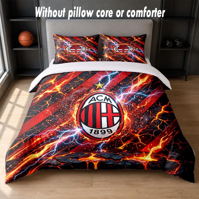 Set Biancheria da Letto AC Milan Design 1 Copripiumino + 2 Federe Morbido Traspirante Biancheria da Letto per la Casa