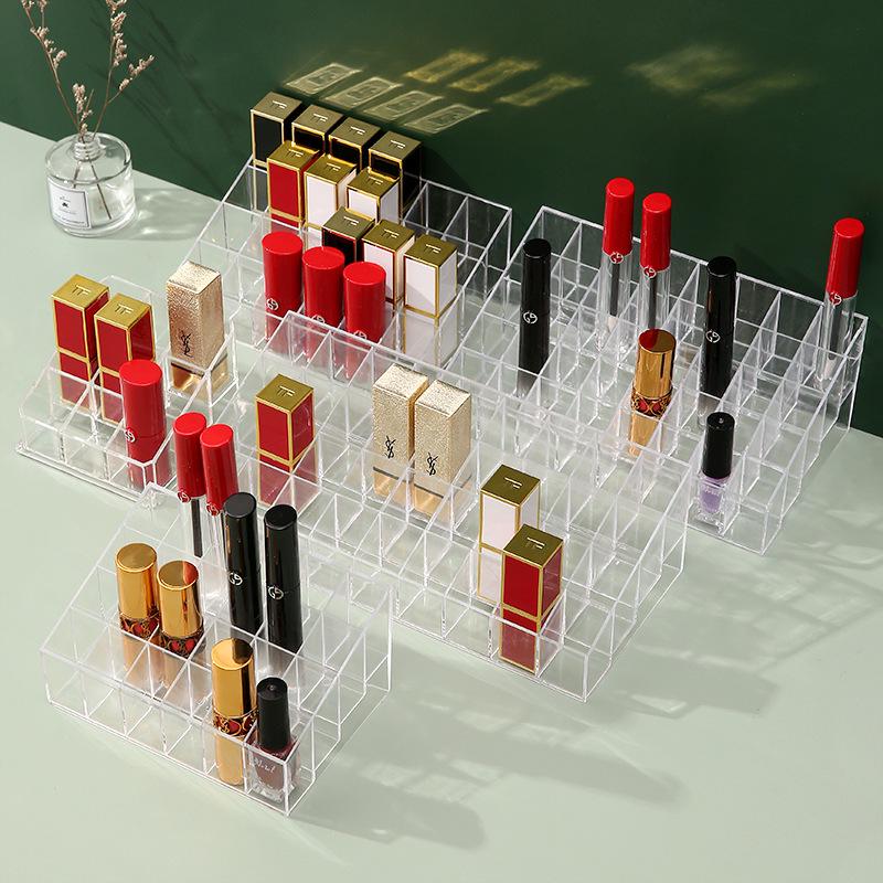 Transparent Non-Acrylic Lipstick Organizer for Desktop - Small Lip Gloss Holder with Grid Design