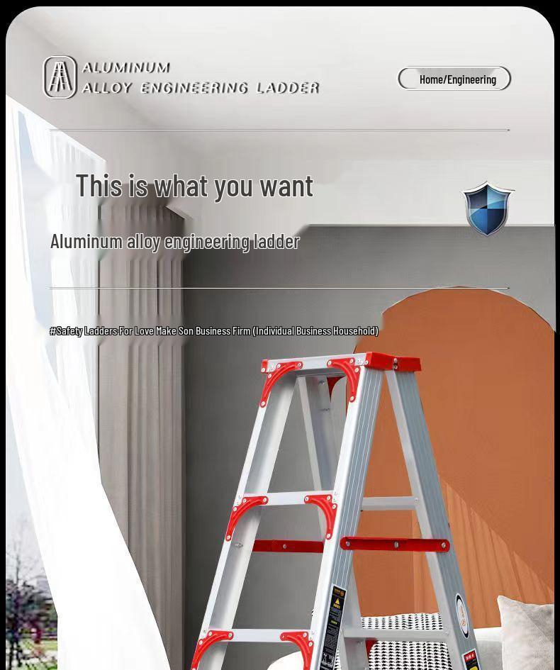 Heavy-Duty Aluminum Double-Sided A-Frame Telescopic Ladder for Household and Attic Use
