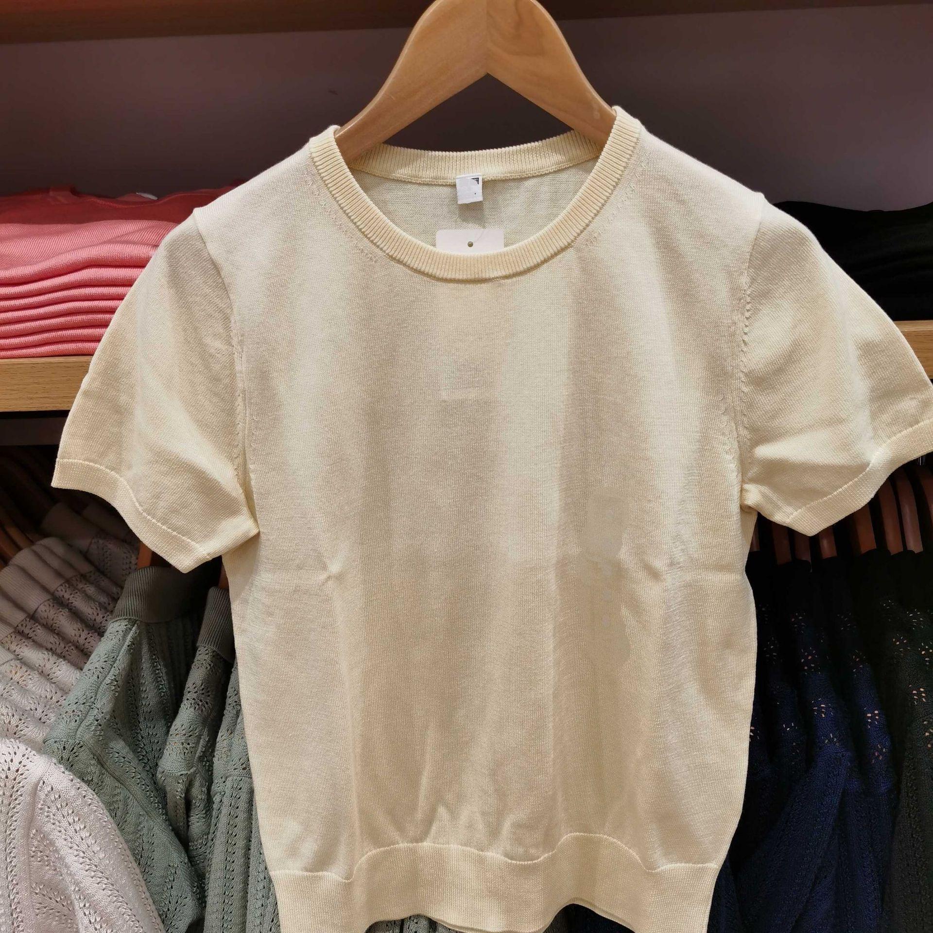 

Женский вязаный свитер с круглым вырезом в японском стиле из модальной смеси - с коротким рукавом, весенняя коллекция Extra Large светло-желтого