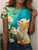Summer Fashion Women's Animal T Shirt Stylish Kawaii Cat Printed Casual Short Sleeve Crew Neck Tees Round Neck Regular Tops